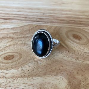 .925 Sterling Silver Black Onyx Ring Size 9